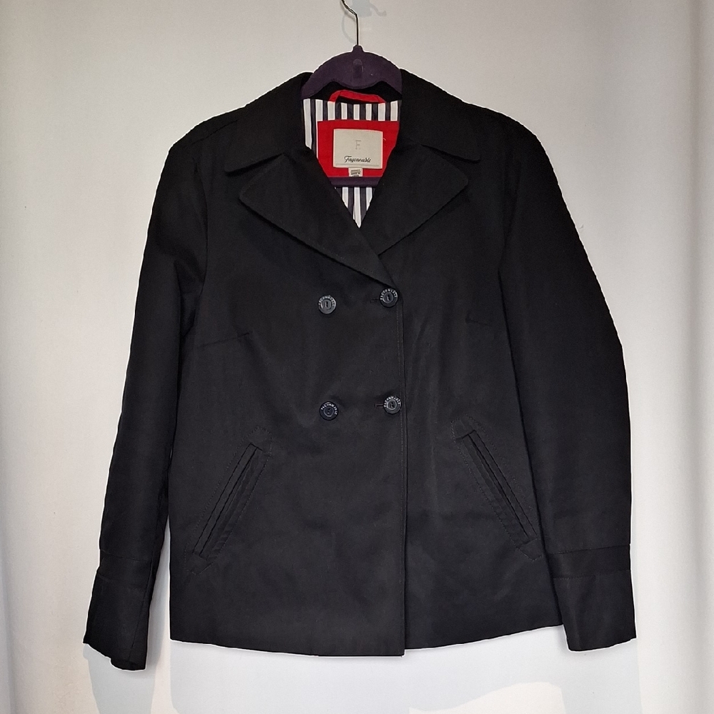 Faconnable Women's Navy Blue 100% Cotton Pea Coat Size M